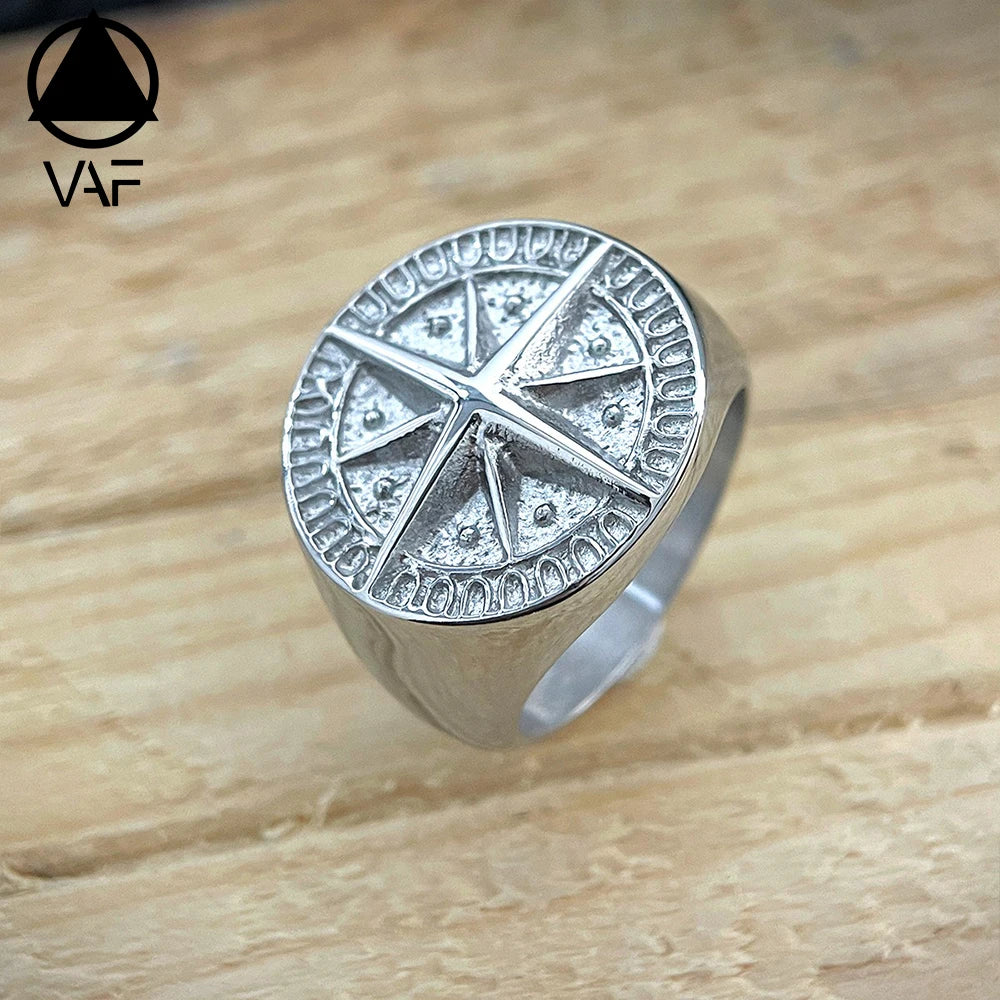 VAF * WOW * Compass Kompas Ring Kompassring Anneau De Boussole Stainless Steel Hand Polished 316L