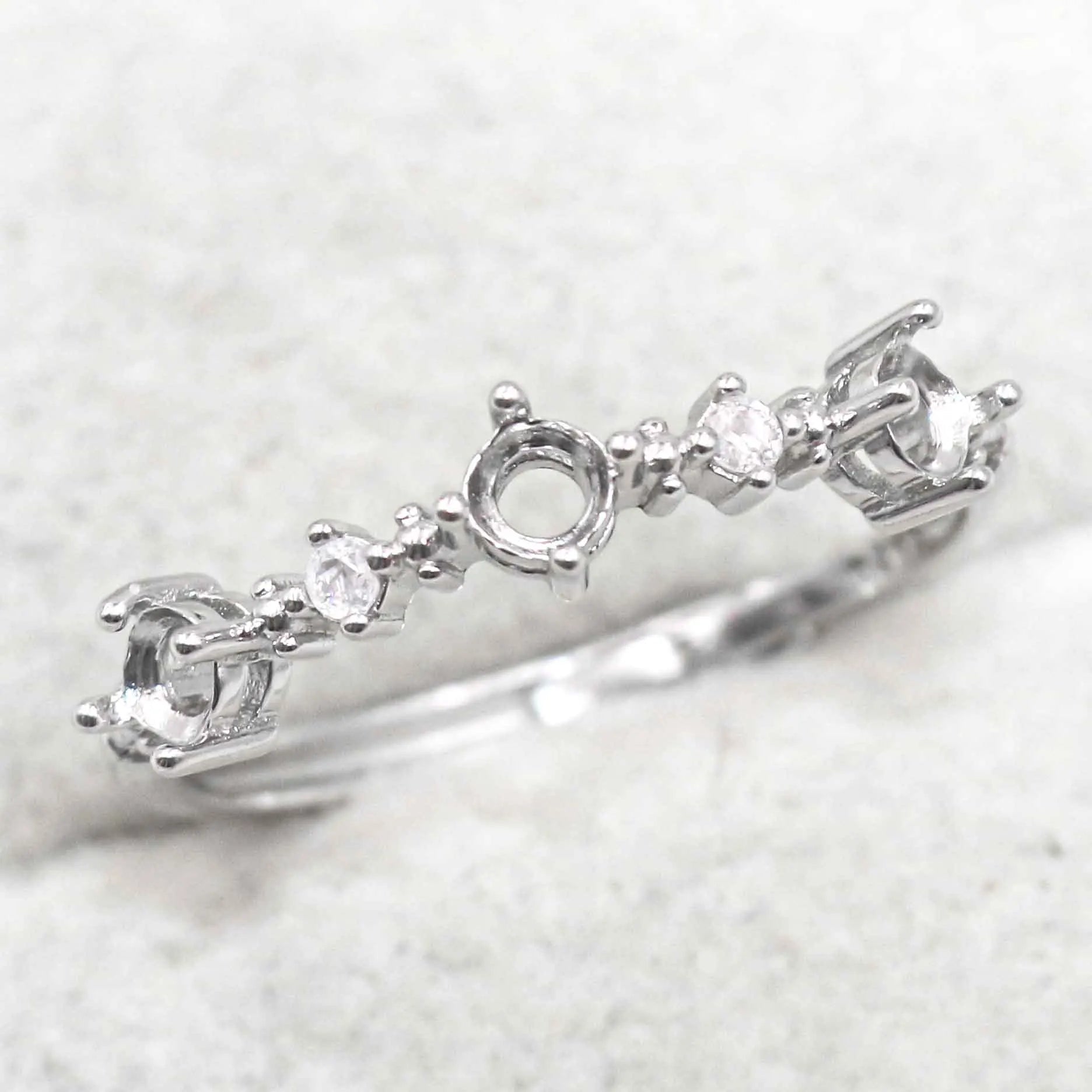 Sterling Silver 3*3mm Semi Mount Ring Empty Frame Blank Support Claw Setting S925 Base Holder Without Center Stone for Inlay DIY
