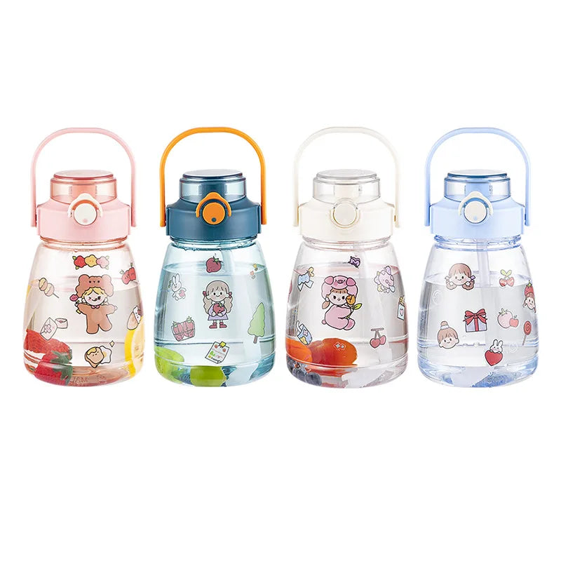 1300ml BPA-Free Reusable Sport Tumbler for Kids Portable Direct Drinking Water Bottle Straw/Strap for School Travel Cute Design