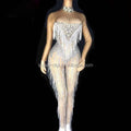 Shiny Rhinestone Bodycon Tassel Clubwear Ladies Fashion Slim Party Show Jumpsuit Romper Party Singer Club  Stage Dance Costume