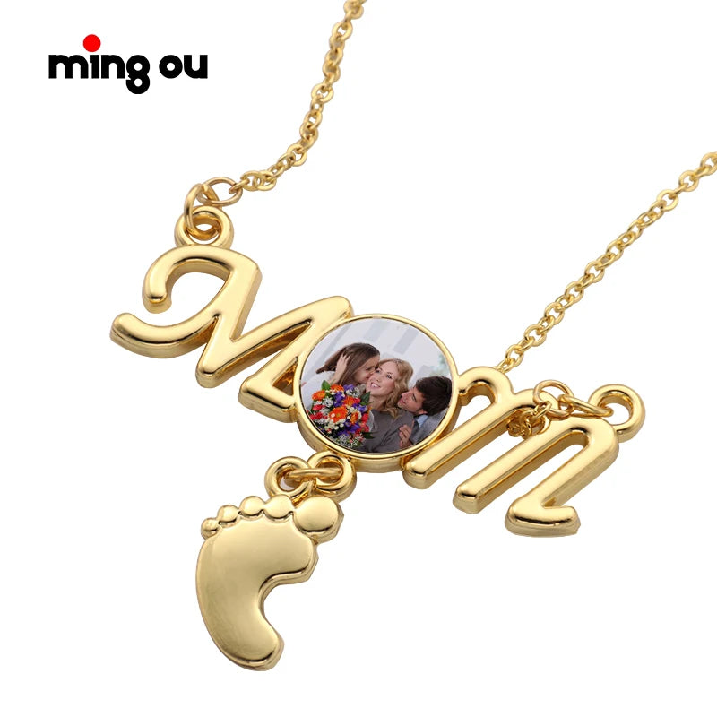 Metal Crafts Factory Customized Photos Fashion Accessories Jewelry Sublimation Mother'S Day Footprint Necklace