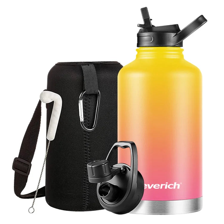 128oz One Gallon 2 Lids Straw and Spout Leak Proof Vacuum Insulated Stainless Steel Hot Cold Double Walled Simple Growler