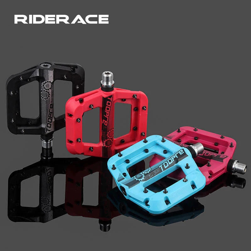 RIDERACE Mountain Bike Pedal Nylon Fiber Sealed Bearing Large Surface Pedals Non-Slip 9/16 Inch MTB Cycling Platform Flat Pedals
