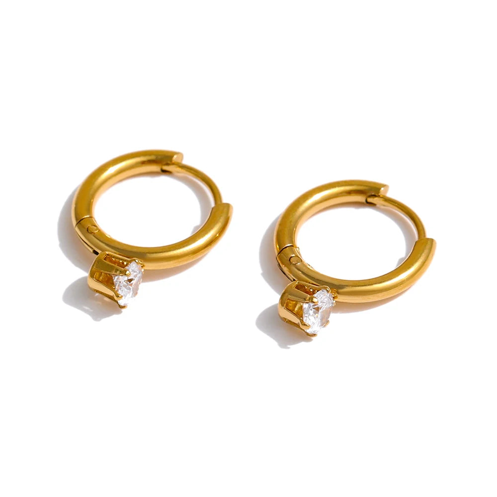 JINYOU 840 Wholesale Stylish Simple Cubic Zirconia Stainless Steel Minimalist Small Huggie Earrings 2025 Trendy Jewelry Women