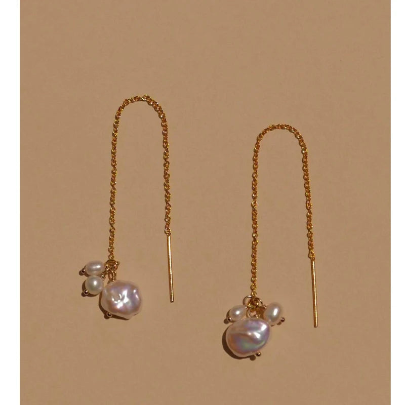 GE088 14K Gold Filled Pearl Earrings Handmade Jewelry Drop Earrings Minimalism Vintage Earrings for Women