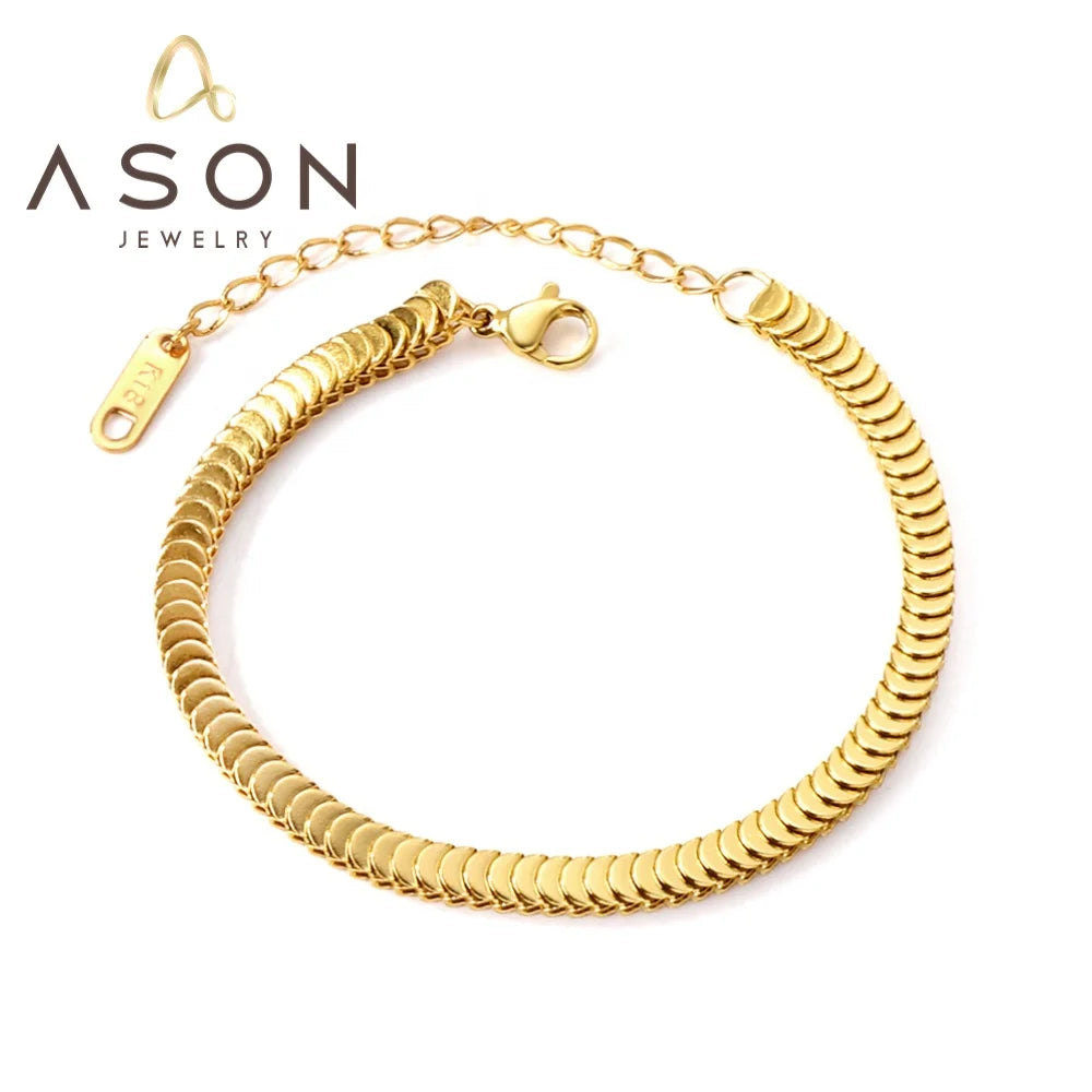 Ason Jewelry Wholesale Vintage Stainless Steel Bracelet Fashion 18K PVD Gold Plated Fish Scale Bracelet for Women