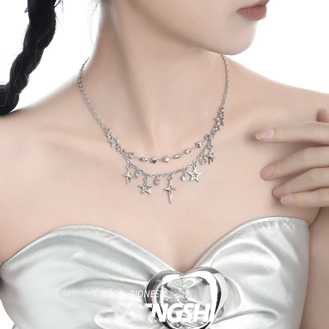 Popular Fashion Women's Double-layer Layered Star Pendant Necklace Personalized Tassel Style Jewelry Anniversary Commemoration