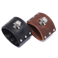 Wholesale Punk Exaggerated Personality Skull Head Wide Leather Bracelet for Men