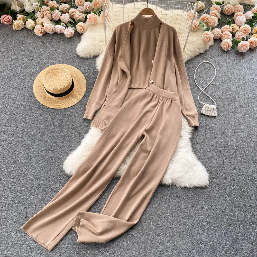 Women's Sets Autumn Solid Coat Elegant Sweater Two Piece Set Clothing Wholesale