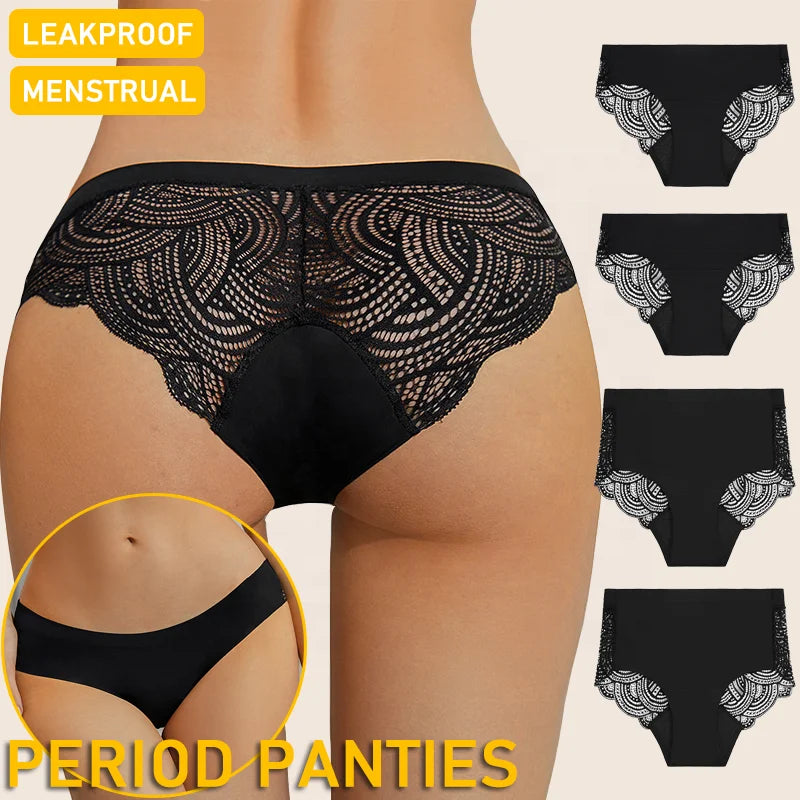 4 Layers Period Panties GOTS GRS Low Waist Calzones Mestruales Leakproof Menstrual Briefs Hipster Women Lace Period Underwear