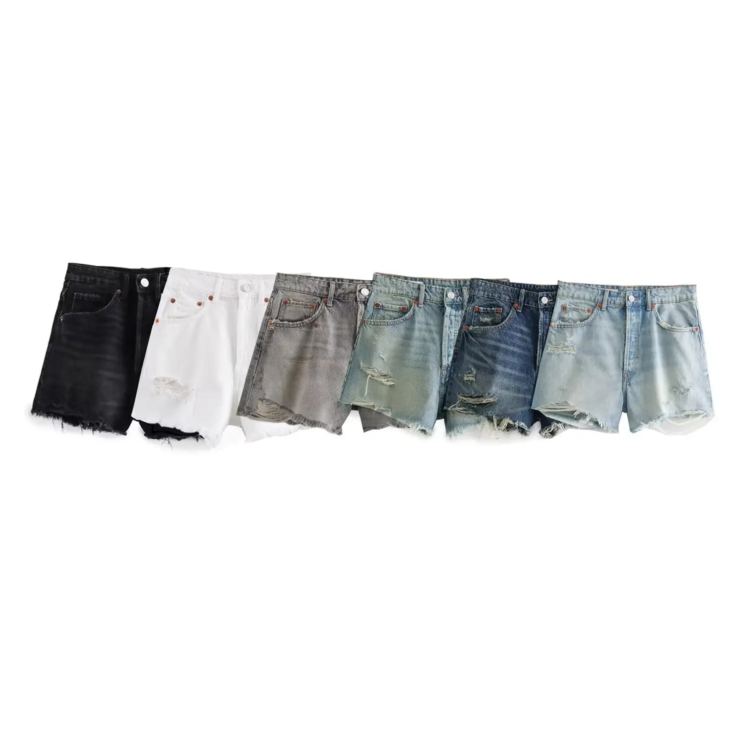 Women's 2024 New Fashion With Ripped Raw Edge Decoration Denim Shorts