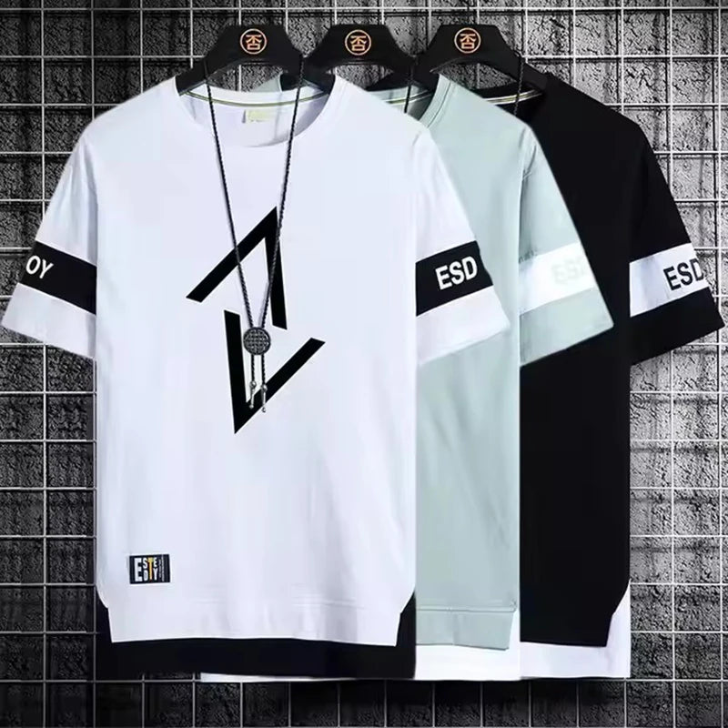 Wholesale Summer Casual Tops Stock Men'S Cotton Plus Size Cartoon Letter Breathable Quick Drying Oversized T-Shirt