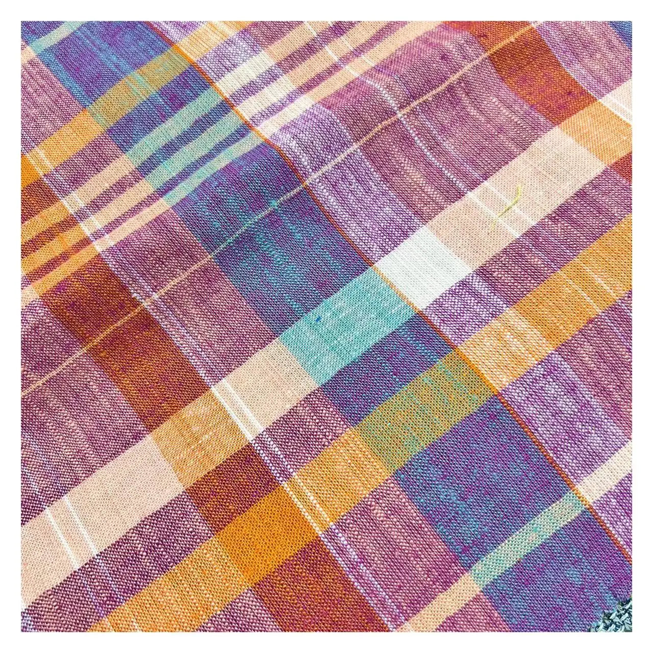 Lilac 175gsm Medium Weight 55% Linen 45% Cotton Eco-Friendly Woven Yarn Dyed Linen Check Poplin Fabric