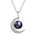 Wholesale Custom Retro Astrology Stainless Steel Half Moon Crescent Starry Night Pendant Necklace 12 Zodiac Sign Glass Chains