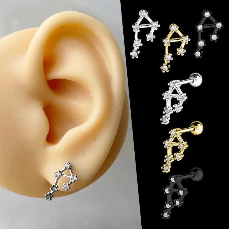 Fashion Women Bling 925 Silver Zircon Earrings Stainless Steel Gold Plated Zircon Earrings