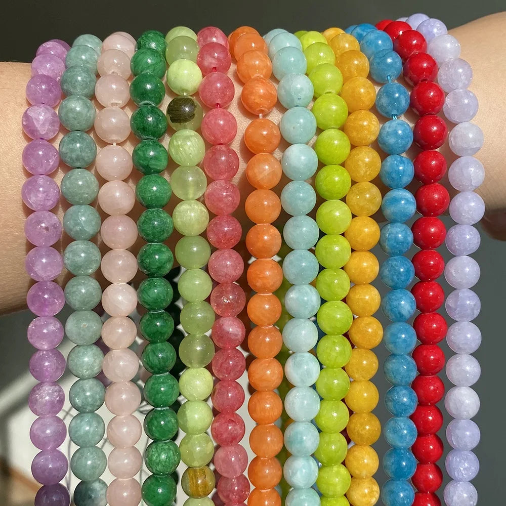 Wholesale Mixed 6/8/10mm Round Blue/White/Pink Natural Semi Gemstone Loose Jade Stone Beads for Jewelry Making Beadwork DIY