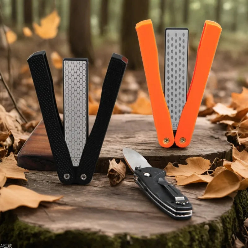 Double Sided Diafold Sharpener Fine/Coarse Sharpening Stone 400/600 Grit Foldable Knife Sharpener  (Black)(Orange)