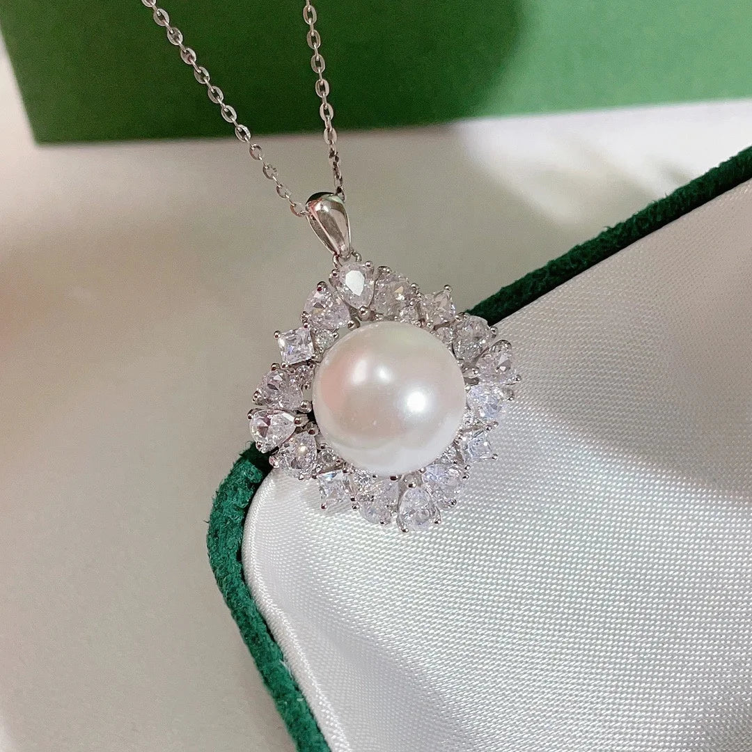 P1590 11-12mm DIY Natural  Freshwater Pearl Charm Pendant Necklace Accessory 925 Sterling Silver Jewelry for Women Without Chain