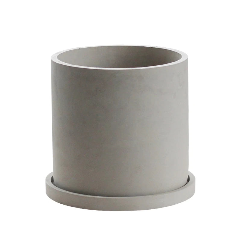 Nordic Simple Style Cement Flower Pot with Saucer in Cement Color for Home Garden Decor