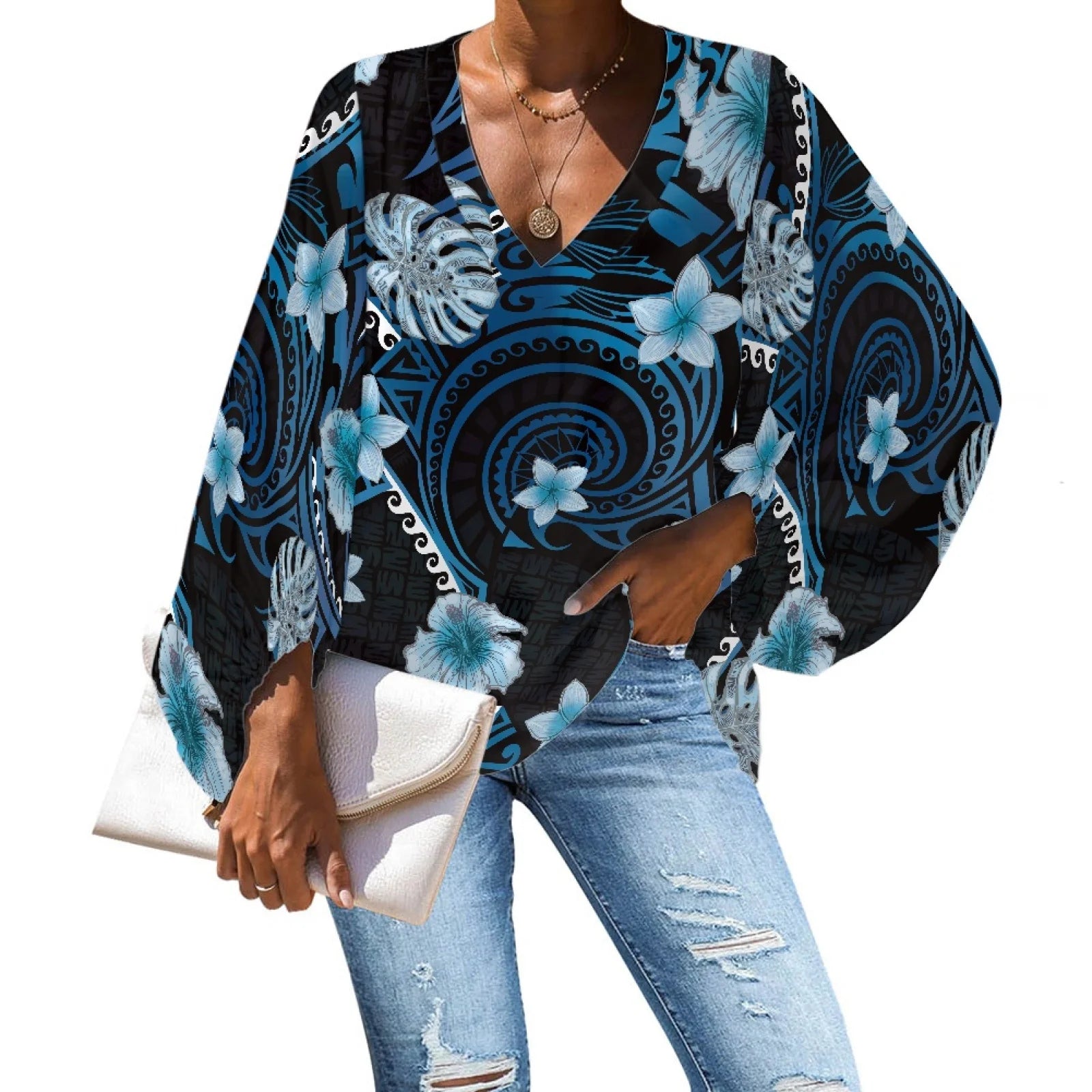 Floral Design Ladies Shirts Top Women's Blouses Shirts Tribal Print Vintage Female Casual Wear Clothes Woman Chiffon Top Blouses