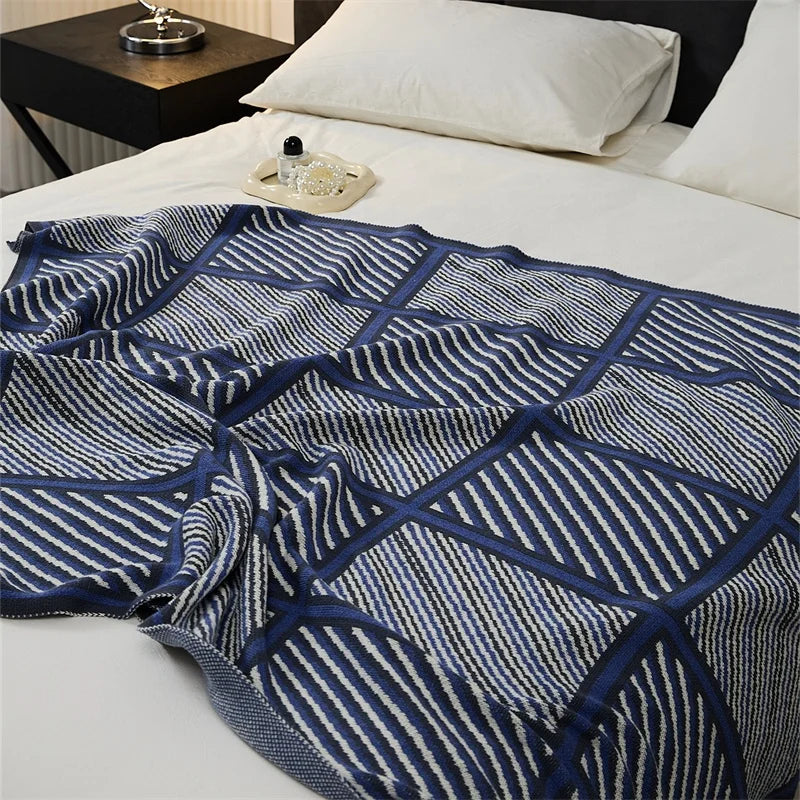 Wholesale 100% Cotton Accept Custom Rectangle Stripe Knitted Blanket for Home Decoration MEB