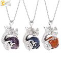CSJA Spiritual Healing Jewelry Obsidian Red Agate Energy Natural Gemstone Crystal Dragon Pendant Charm Necklace H093