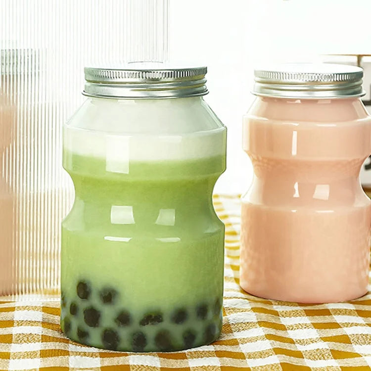 PET Juice Bottle Bottles Disposable Food Grade Plastic PET Material  Milk Tea Bottle with Aluminium Lid