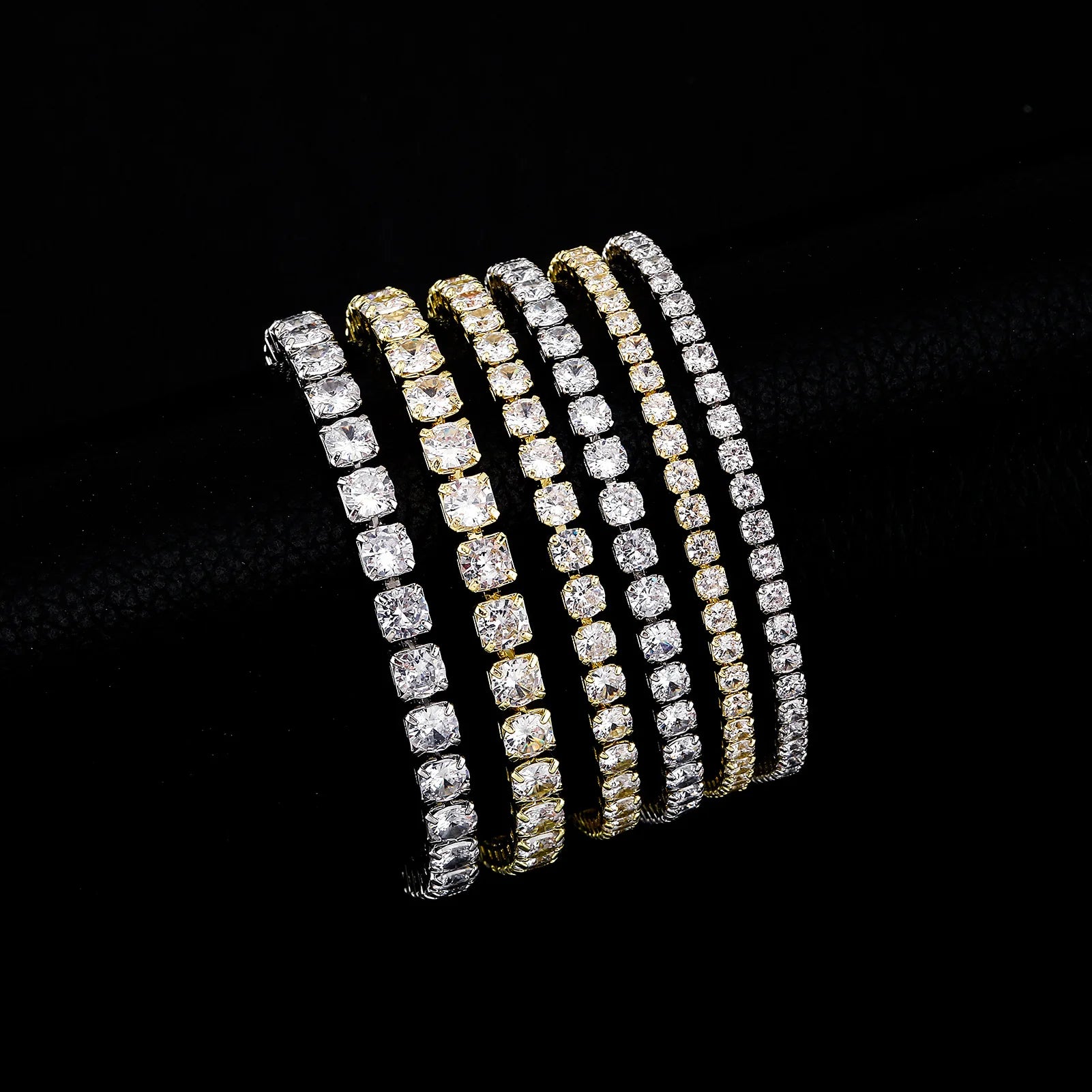 3mm 4mm 5mm Round Tennis Chain Square Brass Iced Out Round CZ Bling  Bracelet  Hip Hop Jewelry Tennis Chain
