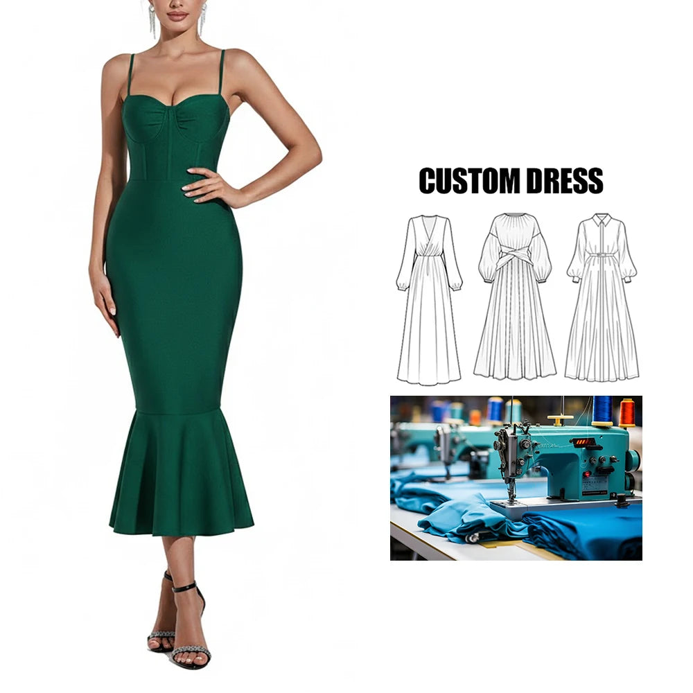 Customizable Brand Women's Mermaid Party Dress Pure Color Slim Fishtail Floor-Length Backless Sleeveless Design Evening Dress