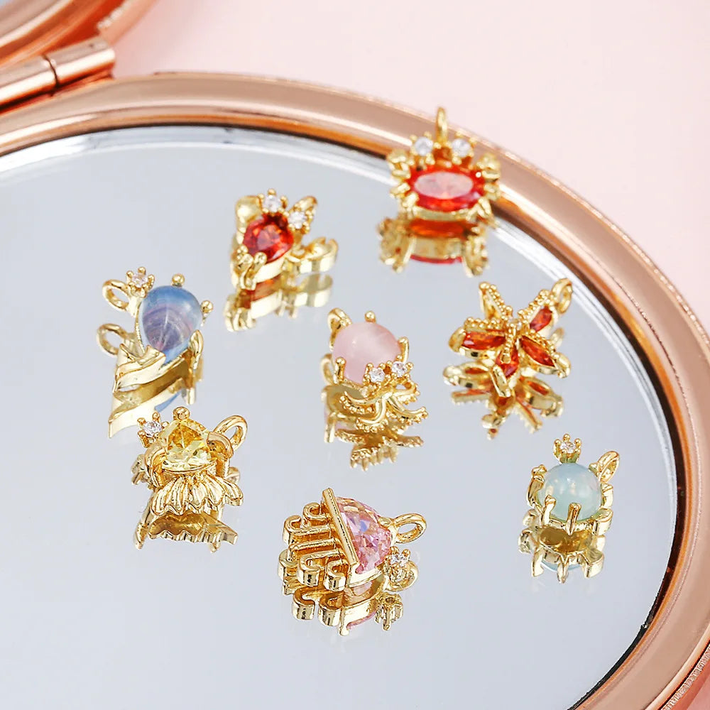 DIY Hot Sale Pendant Charms for Jewelry Making Bulk Colorful Zircon Sea Animal Handmade Accessories