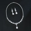 LUOXIN Wedding Bridal Silver Plated Necklace Earrings Set Leaf Water Drop Jewelry Set