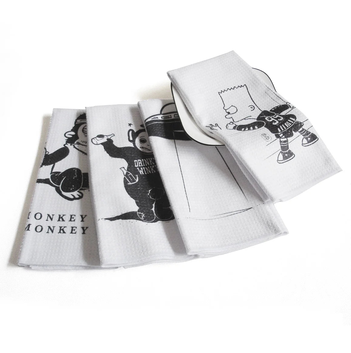 Super Soft Funny White Kitchen Towels and Dishcloths Set Polyester Daily Microfiber Waffle Weave Dish Towel
