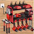 Heavy Duty Carbon Steel Three-Layer Modular Wall Mount Rack Charging Station 4 Drill Holders Black Garage Organization Tools