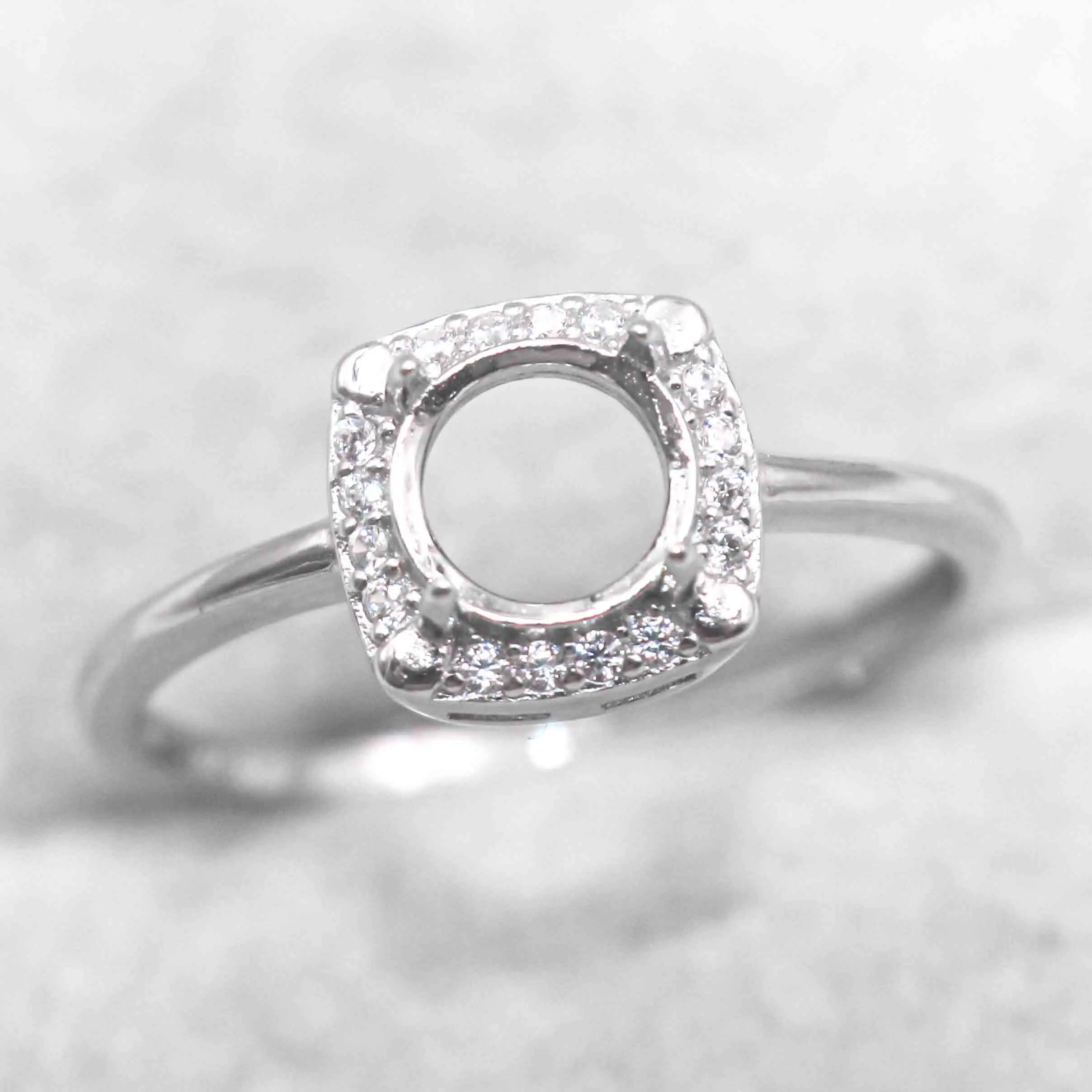 Sterling Silver 6mm/7mm/8mm Semi Mount Ring Frame Empty Blank Support Claws Setting S925 Base Without Center Stone for Inlay DIY