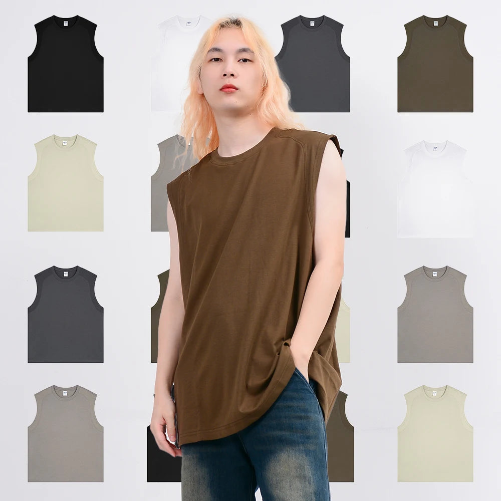 190G Solid Color Cotton Sleeveless T-shirt Sports Dry Fitness Men's Basic Tank Top T-shirt Custom Logo Vintage Sleeveless