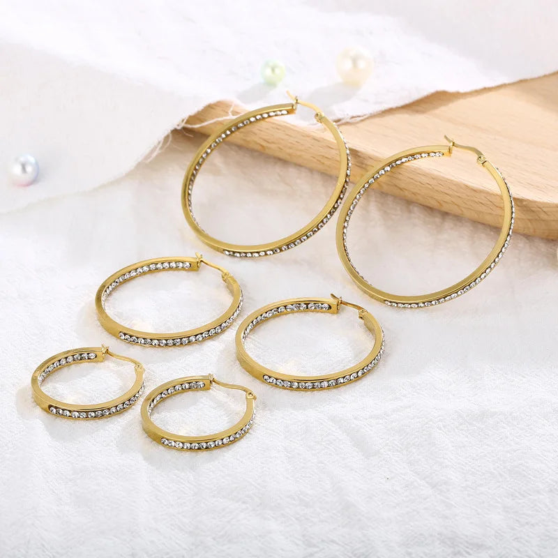SSeeSY Custom 18K Gold Plated Stainless Steel Zircon Hoop Rhinestone Zirconia Crystal Fashion Jewelry Earring Luxury for Women