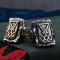 Custom Mens Gothic Retro 316 Stainless Steel Pentagram Star Lucifer Signal Satan Signet Ring for Men Women