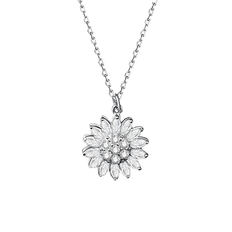 Fashion Women Zircon Gold Plated Rotating Sunflower Necklace