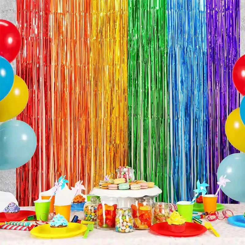 2M Rain Silk Tassel Children Birthday Party Decoration Background Wall Wedding Rose Red Gold Foil Curtain Tassel