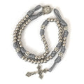 Luxury 10 mm Silver Alloy Beaded by Para Cord Catholic Rosary Necklace with Miraculous Medal and Cross