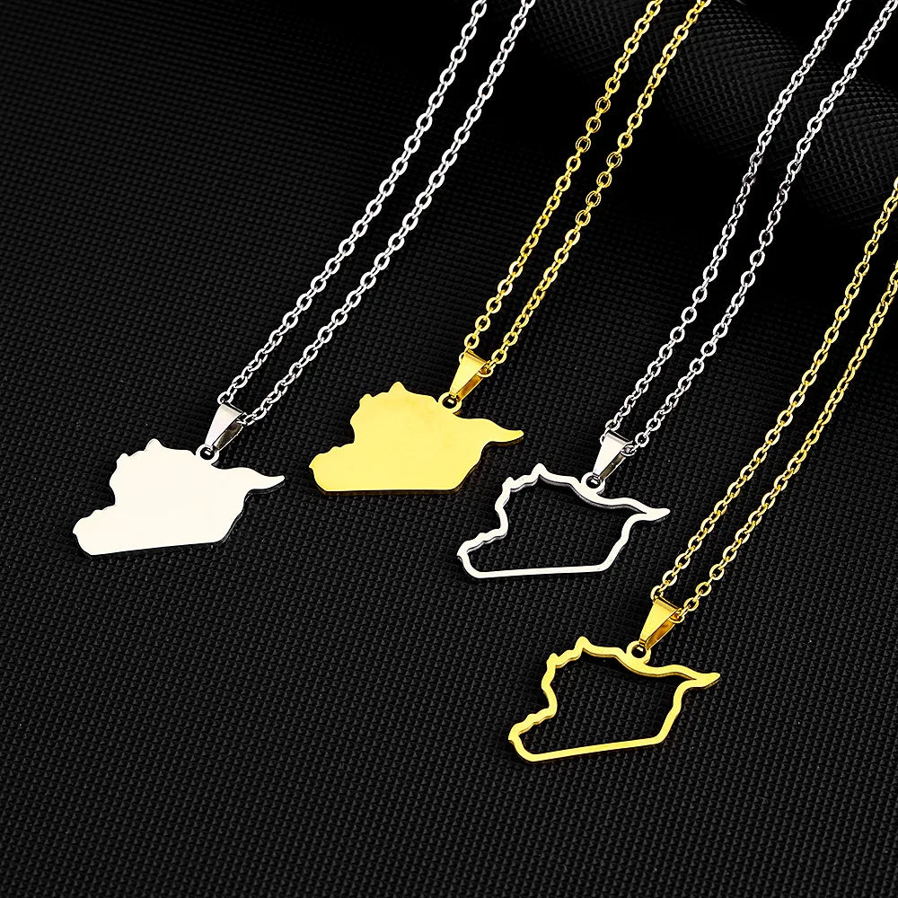 Stainless Steel Silver 18K Gold Plated Enameled Syrian Arab Republic Enamel Syria National Flag Map Pendant Chain Necklace