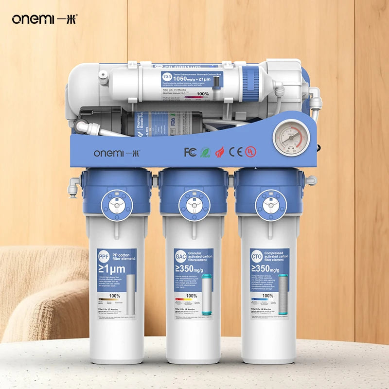 OEM 600GPD 5-Stage Tankless Reverse Osmosis Water Purifier Self-Cleaning Pressure Gauge Under Sink System for Home