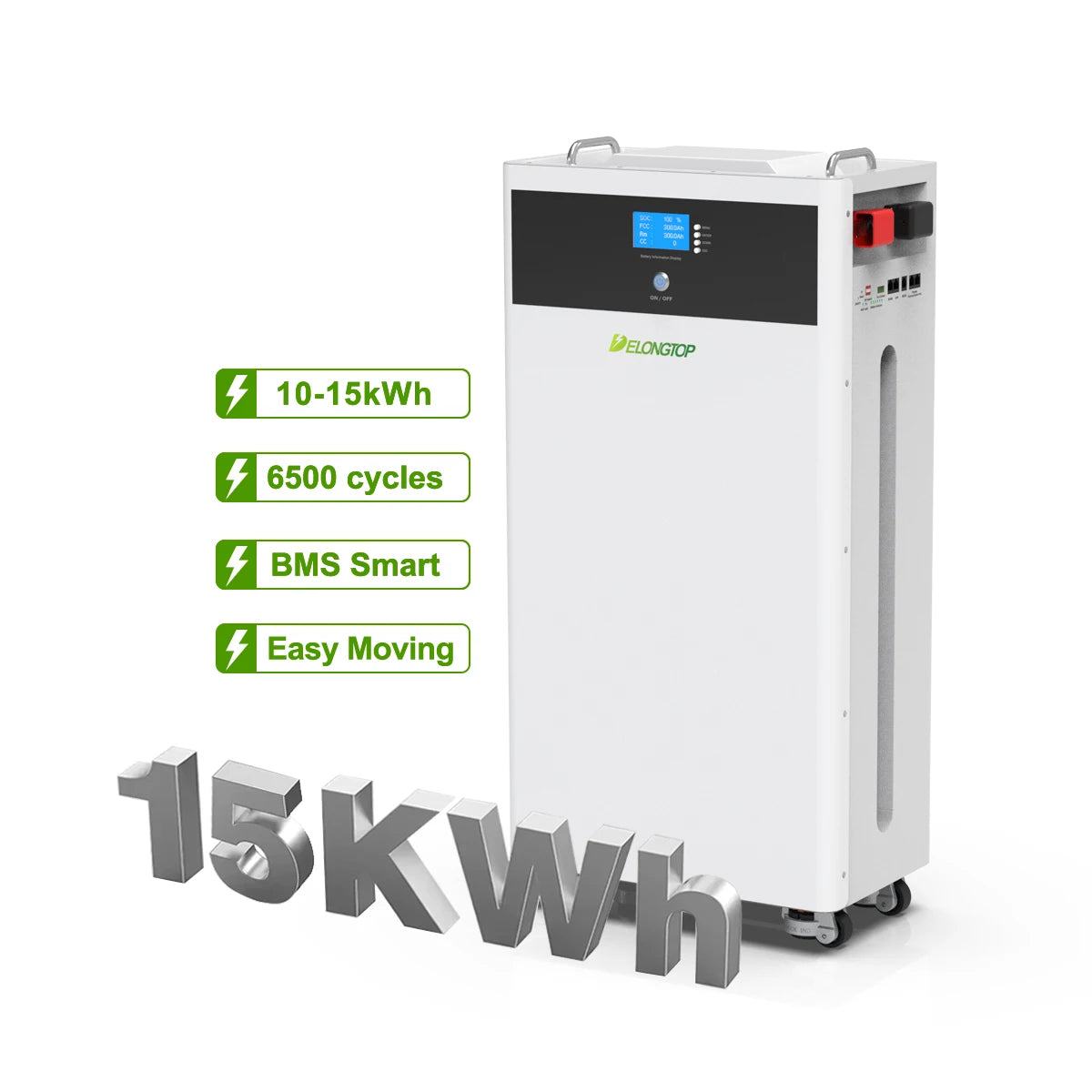 EU Stocks 15kWh 300Ah 51.2V Movable Lithium-Ion Solar Battery Floor-Standing Home Energy Storage System With Universal Wheels