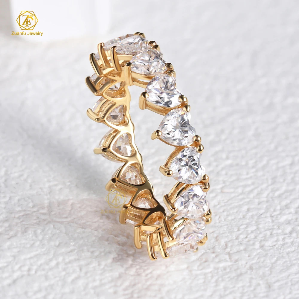 Fine Jewelry Women 18K Yellow Gold Eternity Rings Wedding Gemstone Band Ring Heart Cut Moissanite Engagement Diamond Ring