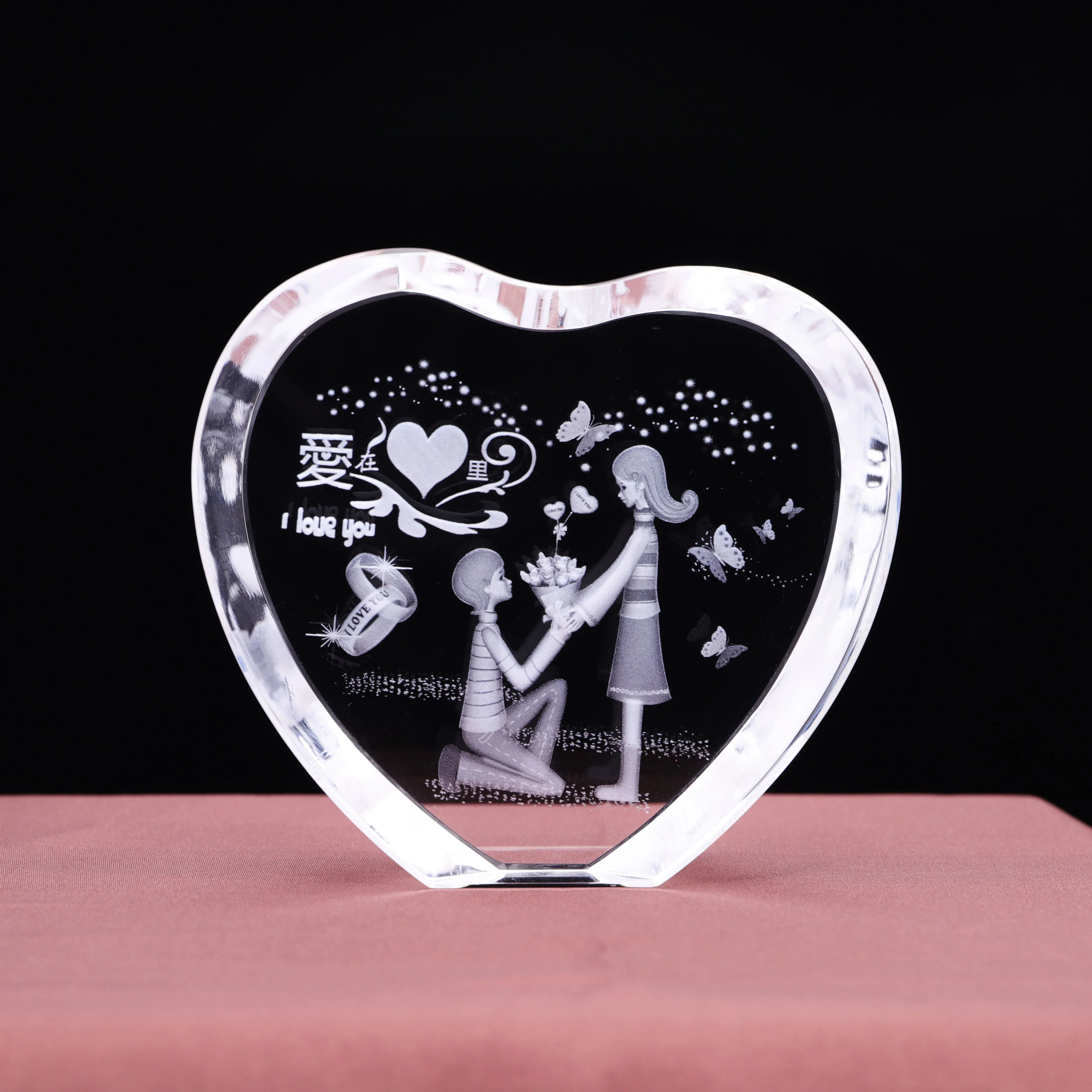 Blank K9 Heart Crystal Block Custom Photo Frame Laser Engraved Love Theme Cheap Wedding Return Gift Factory