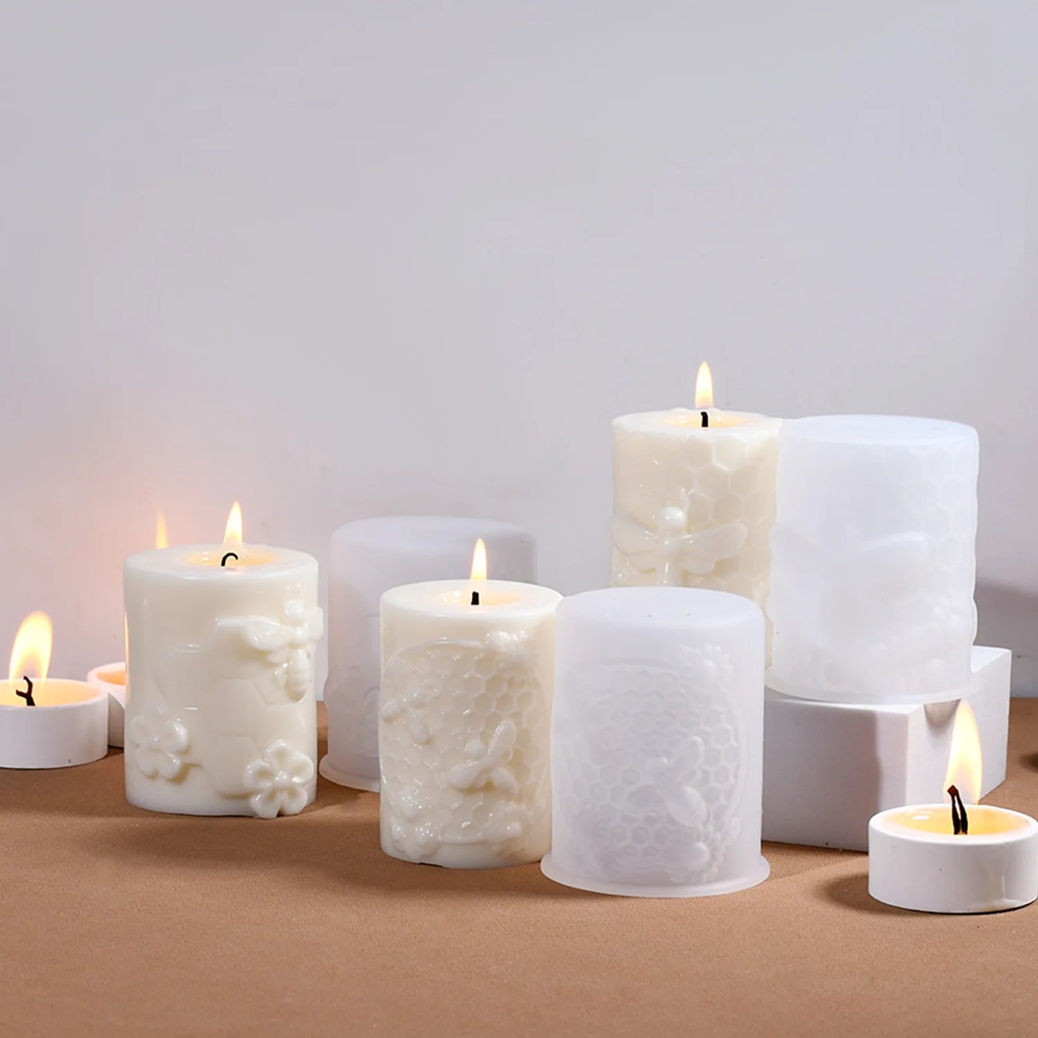 Diy Drip Glue Mold Honeycomb Cylinder Relief Candle Aromatherapy Silicone Mold Home Candle Decoration