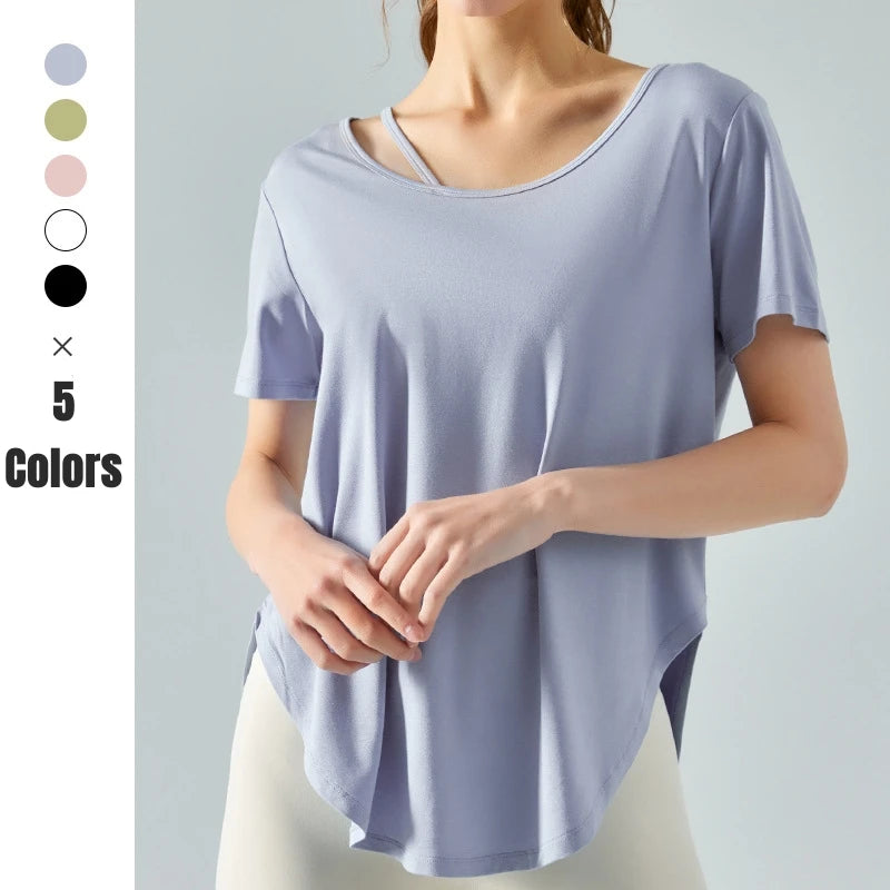 Loose Fit Yoga Wear Short Sleeve Workout T Shirts Quick-Drying Exercise Gym Shirts Top Breathable Fitness T-shirt for Women