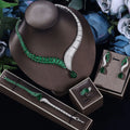 New Design 4pcs Luxury Emerald Bride Necklace Earring Set Fashion Full Diamond Proposal Heart Necklace Ring Set
