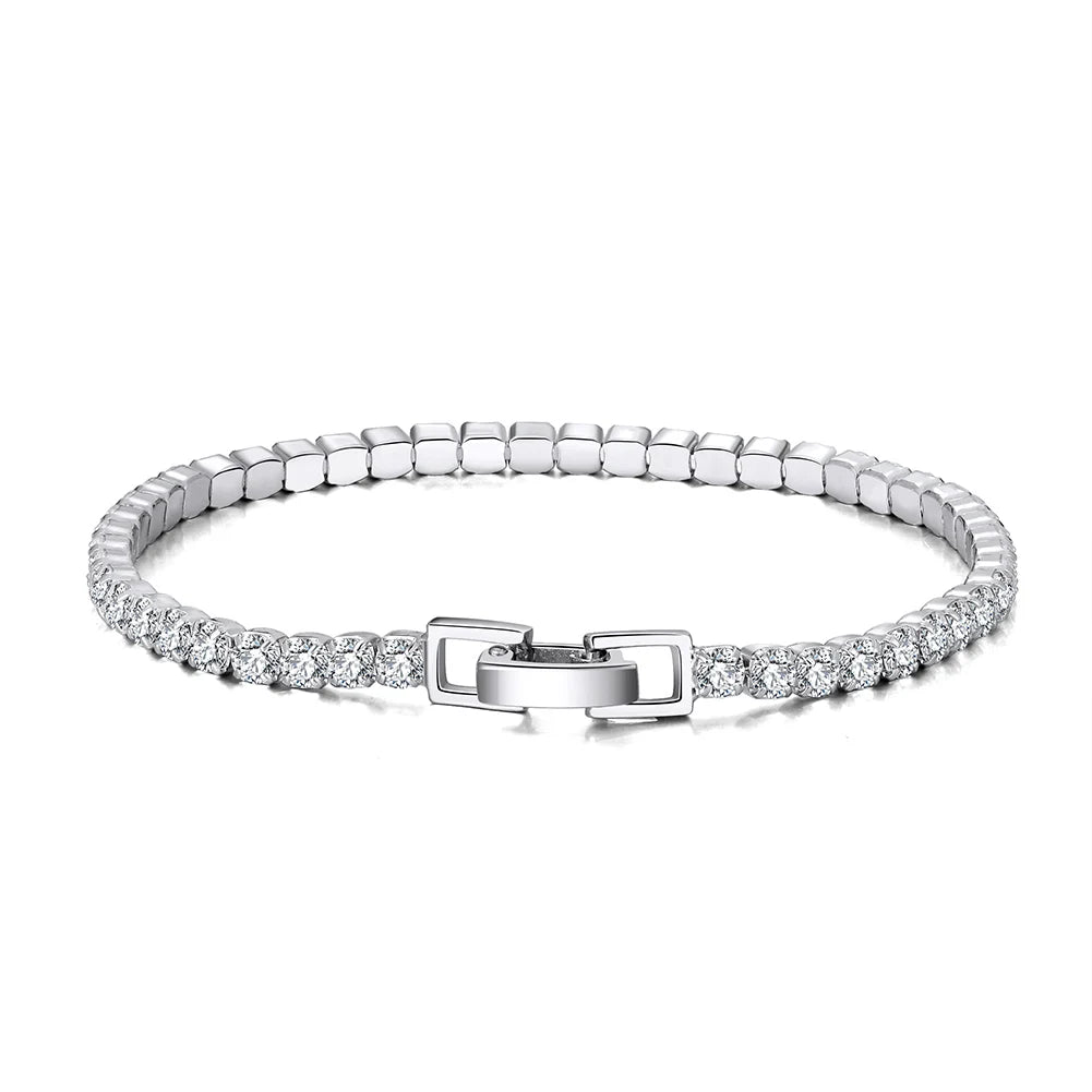 RINNTIN SB92 Read 925 Sterling Silver 3mm Cubic Zirconia CZ Diamond Tennis Bracelet for Women