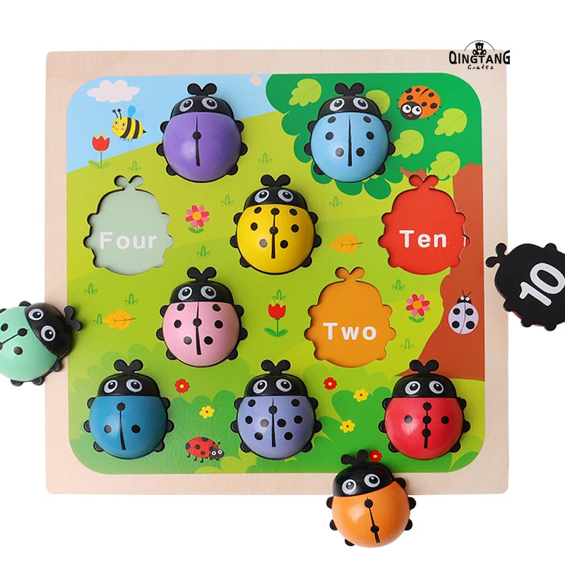 Montessori Digital Cognitive Wooden Counting Ladybug Toy Math Toys for Learning Numbers